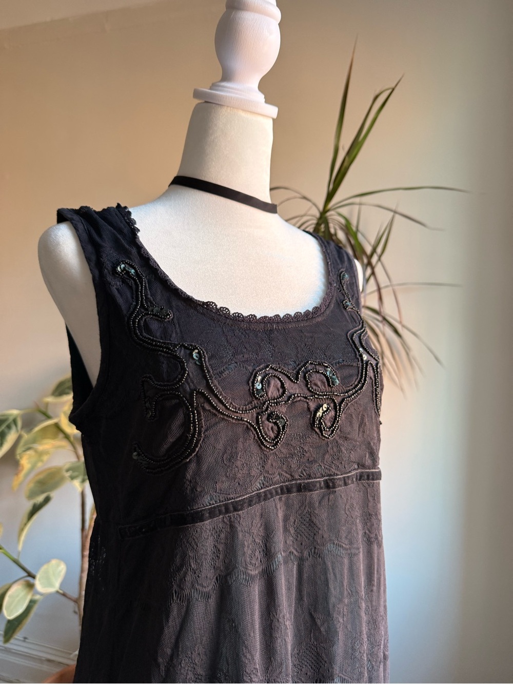Dark navy vintags Beaded Embroidered Sleeveless Dress